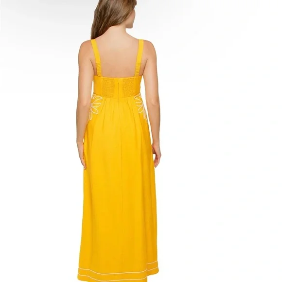 MON RENN scenic dress in mango Yellow Maxi Dress with Floral Detail NEW